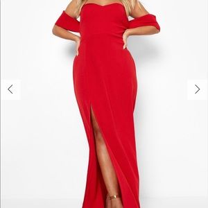 PLUS OFF SHOULDER SPLIT MAXI DRESS